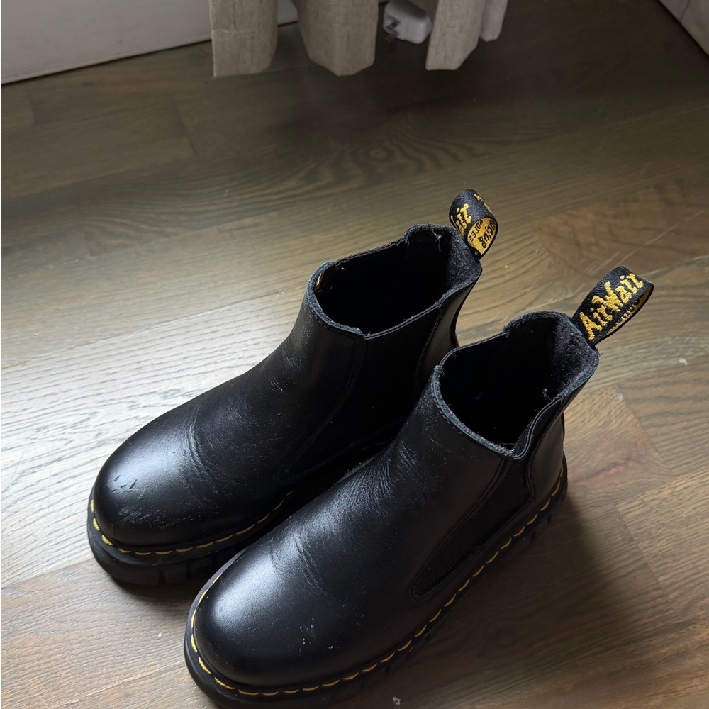 Dr. Martens Black Chelsea Platform Boots with Yellow Stitching - Picture 3 of 5